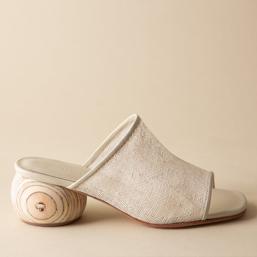 Cream Woven Slide Sandal with Sculpted Heel